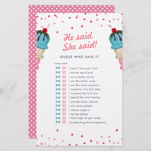 彼は彼女は誰のブライダルシャワーゲームを推測最高のと言った (正面/裏面)