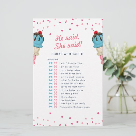 彼は彼女は誰のブライダルシャワーゲームを推測最高のと言った (スタンド正面)
