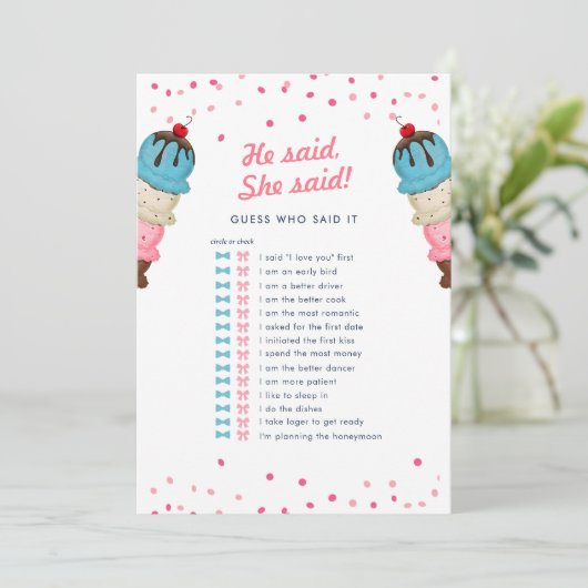 彼は彼女は誰のブライダルシャワーゲームを推測最高のと言った 招待状 (スタンド正面)