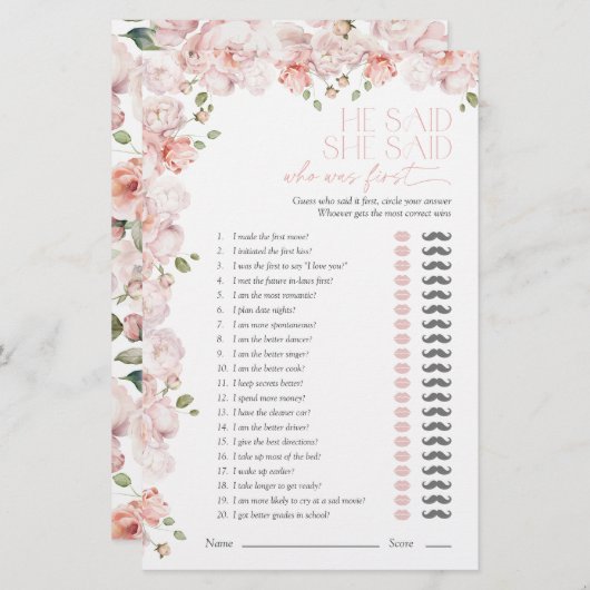 彼は彼女は赤面ピンクのブライダルシャワーゲームを言った (正面/裏面)