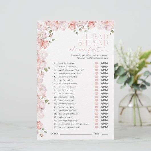 彼は彼女は赤面ピンクのブライダルシャワーゲームを言った (スタンド正面)