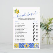 彼は彼女は青いタイルのブライダルシャワーゲームを言った (スタンド正面)