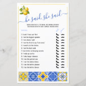 彼は彼女は青いタイルのブライダルシャワーゲームを言った (正面)