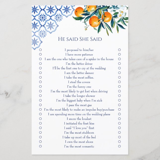 彼は彼女は青いタラベラ柑橘類のブライダルゲームを言った (正面)