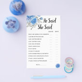 彼は彼女はBlueFlowerのブライダルシャワーゲームカードと言った チラシ (シングル)