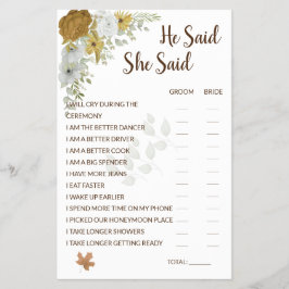 彼は彼女はBoho秋のブライダルシャワーゲームFlと言った チラシ