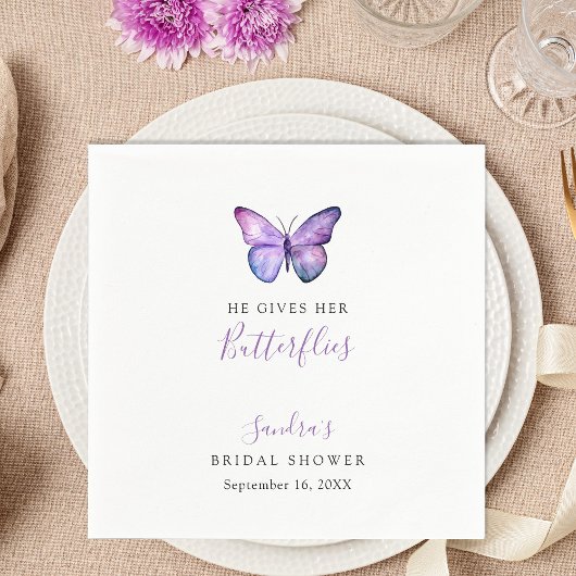 彼は彼女与えの蝶のブライダルシャワー蝶 スタンダードカクテルナプキン