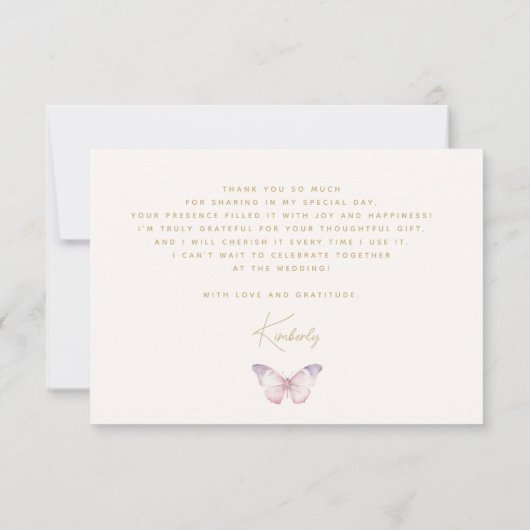 彼は彼女与えの蝶の野花のブライダルシャワー サンキューカード (裏面)