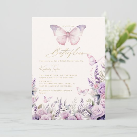 彼は彼女与えの蝶の野花のブライダルシャワー 招待状 (スタンド正面)