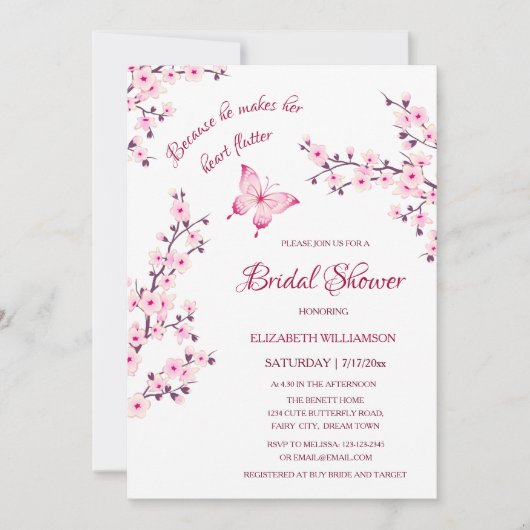 彼は彼女与えの蝶 | Qrコードブライダルシャワー 招待状 (正面)