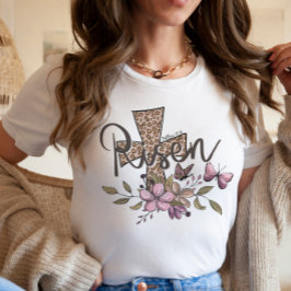 彼は復活したイースタークリスチャンクロスヒョウ引用文 Tシャツ