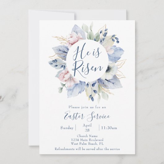 彼は復活したフローラリース教会イースターサービス 招待状 (正面)