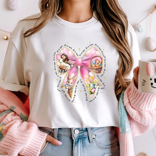 彼は復活した復活祭のシャツ；キリスト教弓 Tシャツ