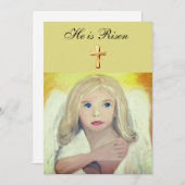 彼は復活した水の色イースターエンジェルクロス 招待状 (正面/裏面)