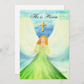 彼は復活した水の色イースターエンジェルクロスInvitat 招待状 (正面/裏面)