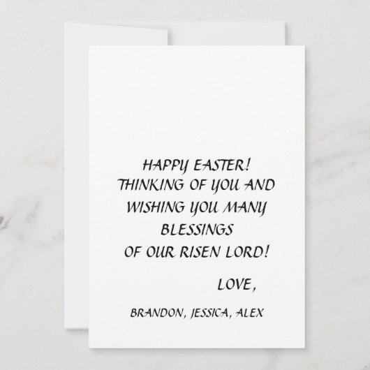 彼は復活した水彩復活祭の花のクロス 招待状 (裏面)