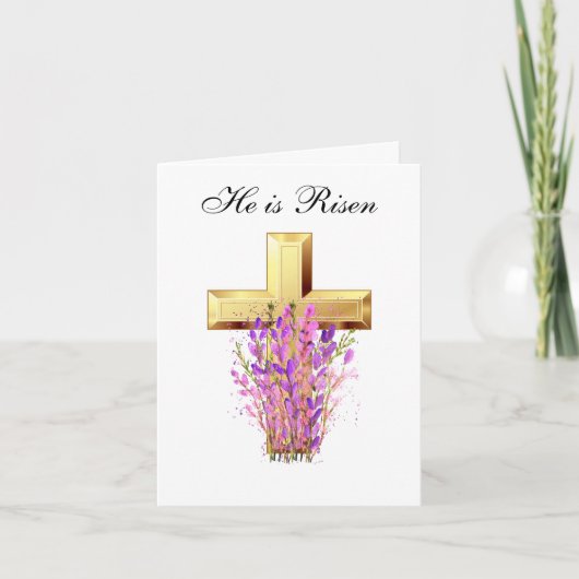 彼は復活した水彩復活祭フローラクロス サンキューカード (正面)