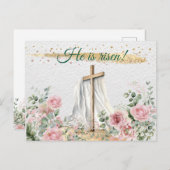 彼は復活した水色のバラユーカリ・クリスチャン シーズンポストカード (正面/裏面)