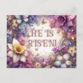 彼は復活した紫のフローラ蝶イースター シーズンポストカード (正面)