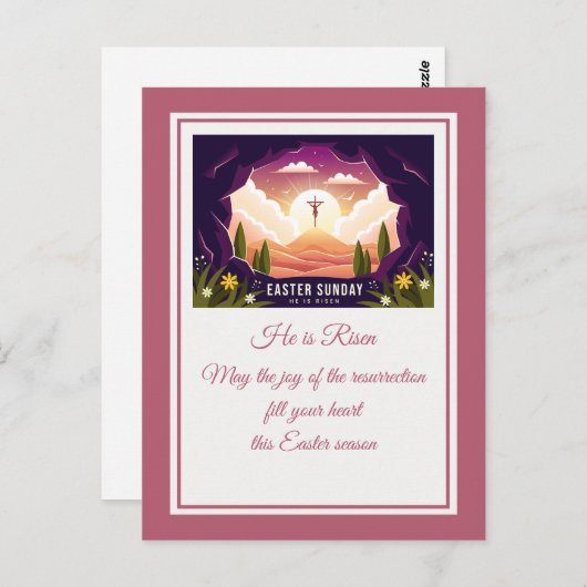 彼は復活した」ハッピーイースター – カスタマイズ可能な宗教 ポストカード (正面/裏面)