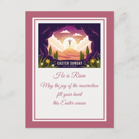 彼は復活した」ハッピーイースター – カスタマイズ可能な宗教 ポストカード (正面)