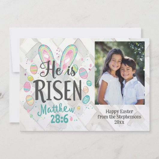 彼は復活した、写真クリスチャンのイースター・イエス・バイブル シーズンカード (正面)