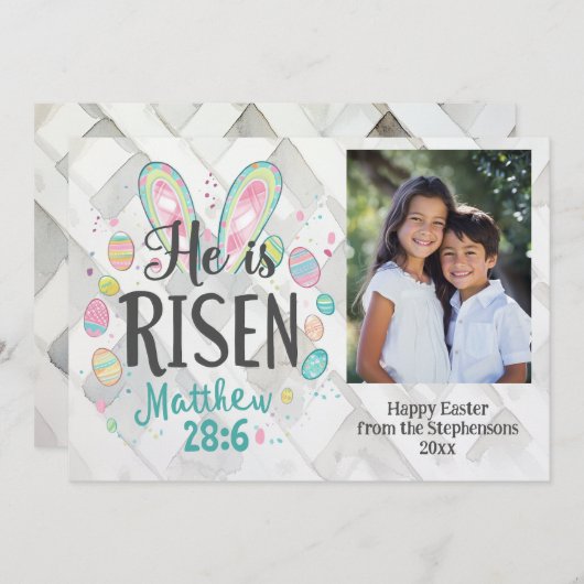 彼は復活した、写真クリスチャンのイースター・イエス・バイブル シーズンカード (正面/裏面)