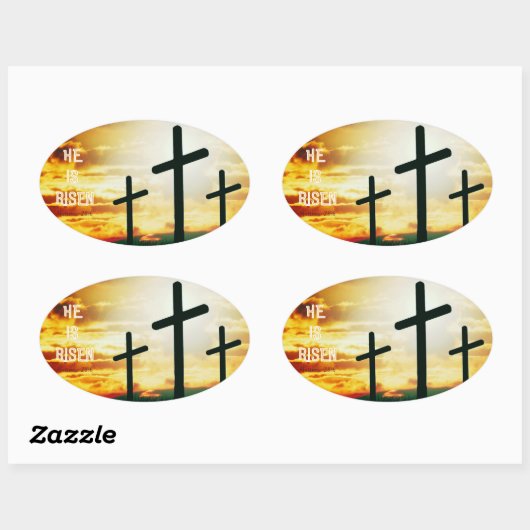 彼は復活している – イースターイラストレーション 楕円形シール (シート)