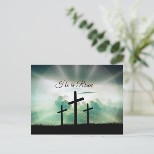 彼は復活し、宗教的にイースターハガキを交差している シーズンポストカード (スタンド正面)