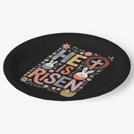彼は復活イエスフローラかわいいイースターバニーウサギ ペーパープレート (アングル)