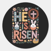 彼は復活イエスフローラかわいいイースターバニーウサギ ラウンドシール (正面)