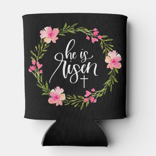 彼は復活イエス・キリスト教ハッピーイースターフローラWr 缶クーラー (裏面)