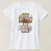 彼は復活イースターフローラクロスTee; Easter Boho Tシャツ (デザイン正面)