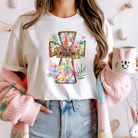 彼は復活イースターフローラクロスTee; Easter Boho Tシャツ
