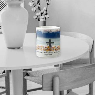 彼は復活祭のキリスト教筆跡を上げた コーヒーマグカップ