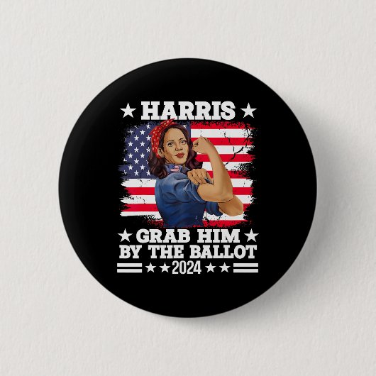 彼は投票Kamala 2024 Harris Electioによっておもしろい彼 缶バッジ (正面)
