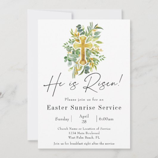 彼は教会を越えて復活したイースターサンライズサービス 招待状 (正面)