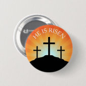 彼は日の出のイースターボタンに対して十字架で立ち上がっている 缶バッジ (正面&裏面)