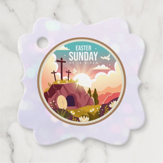 彼は日曜日に復活と復活のお祝いを迎えた フェイバータグ (正面)