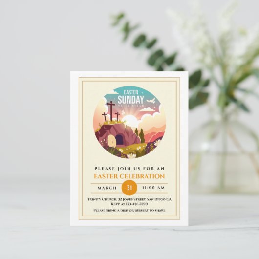 彼は日曜日に復活と復活のお祝いを迎えた ポストカード (スタンド正面)