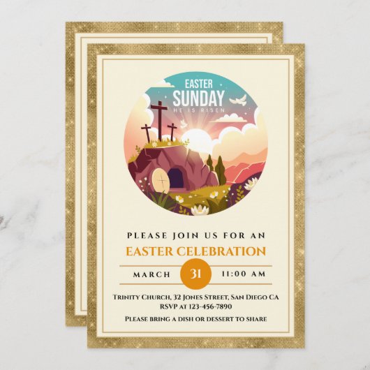 彼は日曜日に復活と復活のお祝いを迎えた 招待状 (正面/裏面)