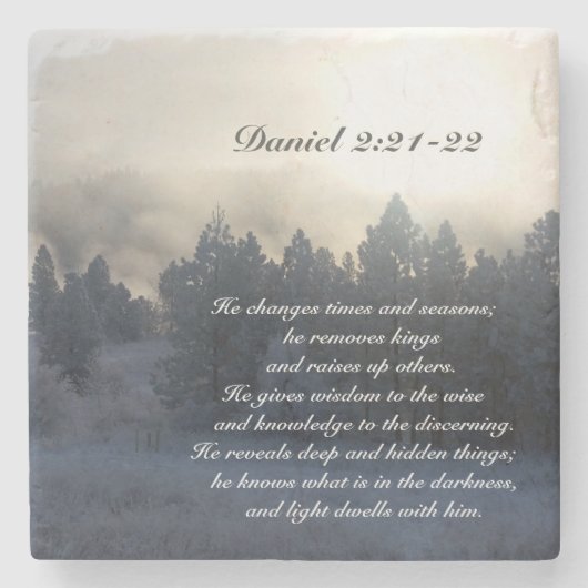 彼は時代と季節を変える、ダニエル2:21聖書 ストーンコースター (正面)