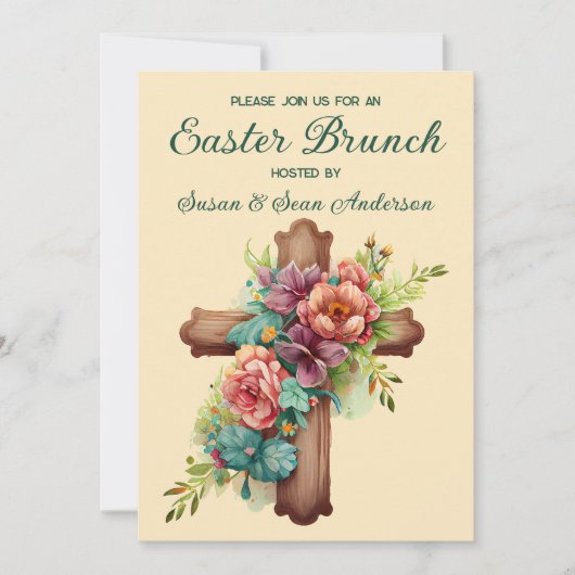 彼は水の色のフローラクロスのイースターブランチ 招待状 (正面)