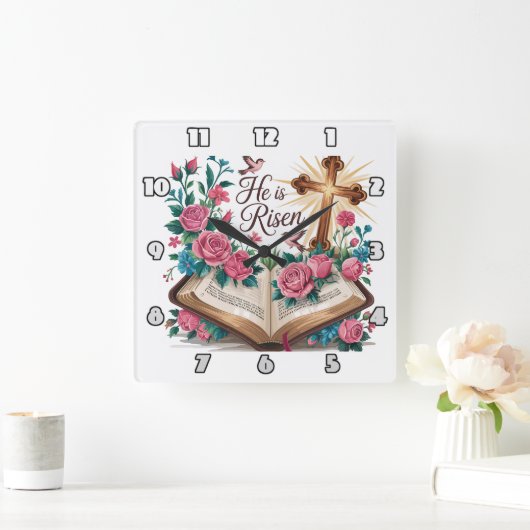 彼は生まれ変わったフローラ スクエア壁時計 (ホーム)