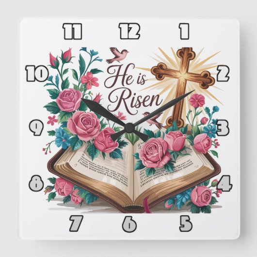 彼は生まれ変わったフローラ スクエア壁時計 (正面)