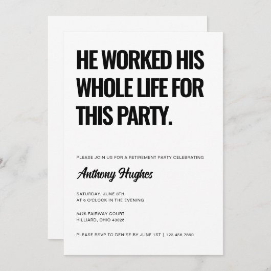 彼は生涯を通してこのパーティーを引退した 招待状 (正面/裏面)