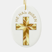 彼は白い宗教的なゴールデンクロスの復活祭を起こした セラミックオーナメント (裏面)