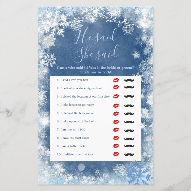 彼は白い青の冬の雪の結晶と言った (正面)