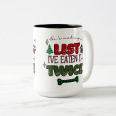 彼は私が2回持っているリストを食べ作っている – Dog Chris ツートーンマグカップ (正面右)