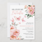 『彼は私にピンクの蝶々を贈る』 ブライダルシャワーの招待状 招待状 (正面)